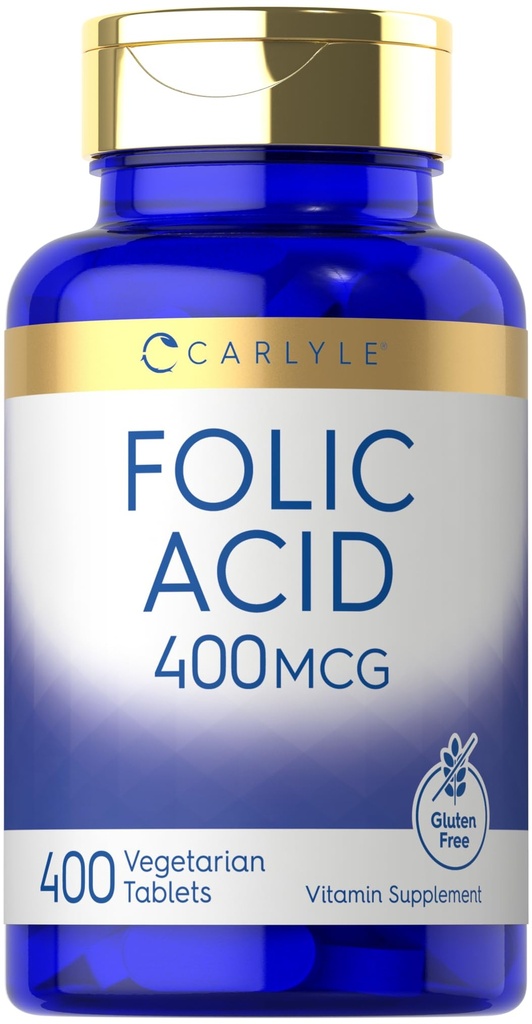 Carlyle Folic Acid 400 mcg | 400 Tablets | Vegetarian, Non-GMO, Gluten Free Supplement