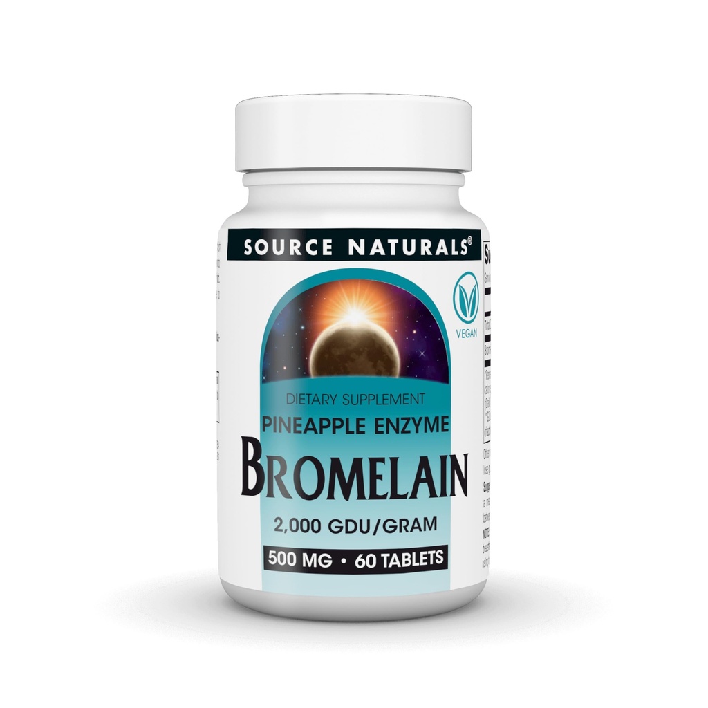 Source Naturals Bromelain, 500 mg - 60 Vegan Tablets | Pineapple Enzyme | 2,000 GDU/GRAM | Immune Support | Digestive Support*
