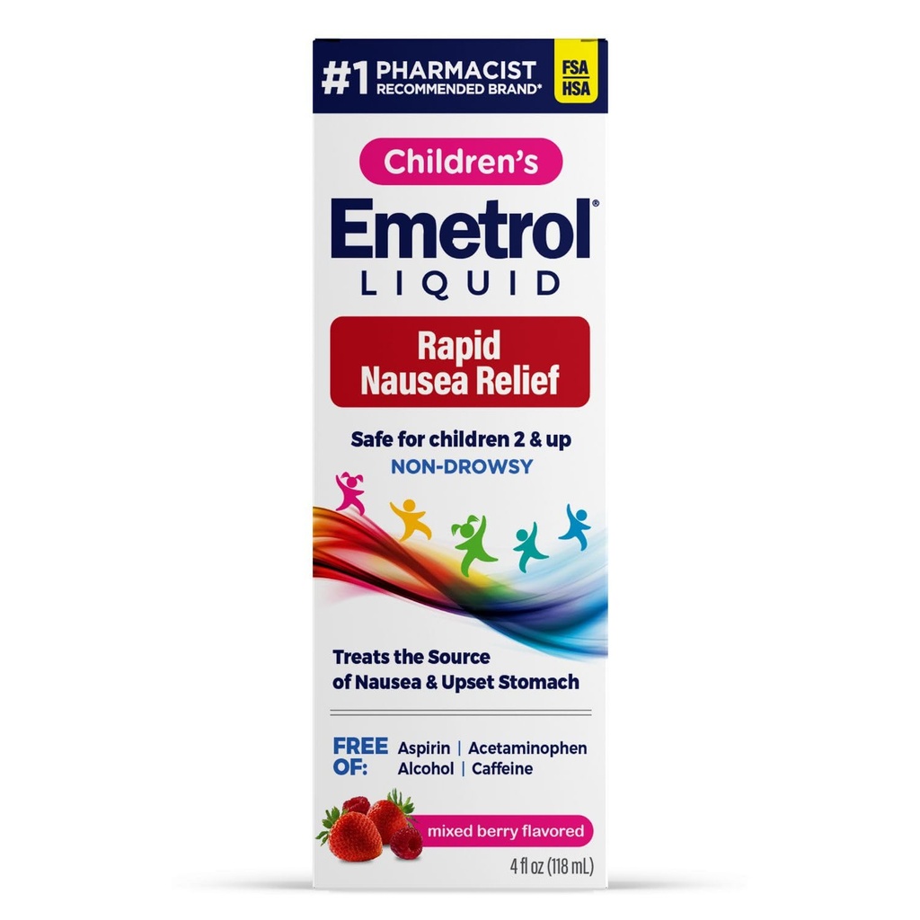 Emetrol Children's Non-Drowsy Nausea Relief - Liquid Nausea Medicine for Upset Stomach - Nausea Relief for Kids - Mixed Berry Flavor - 4fl oz