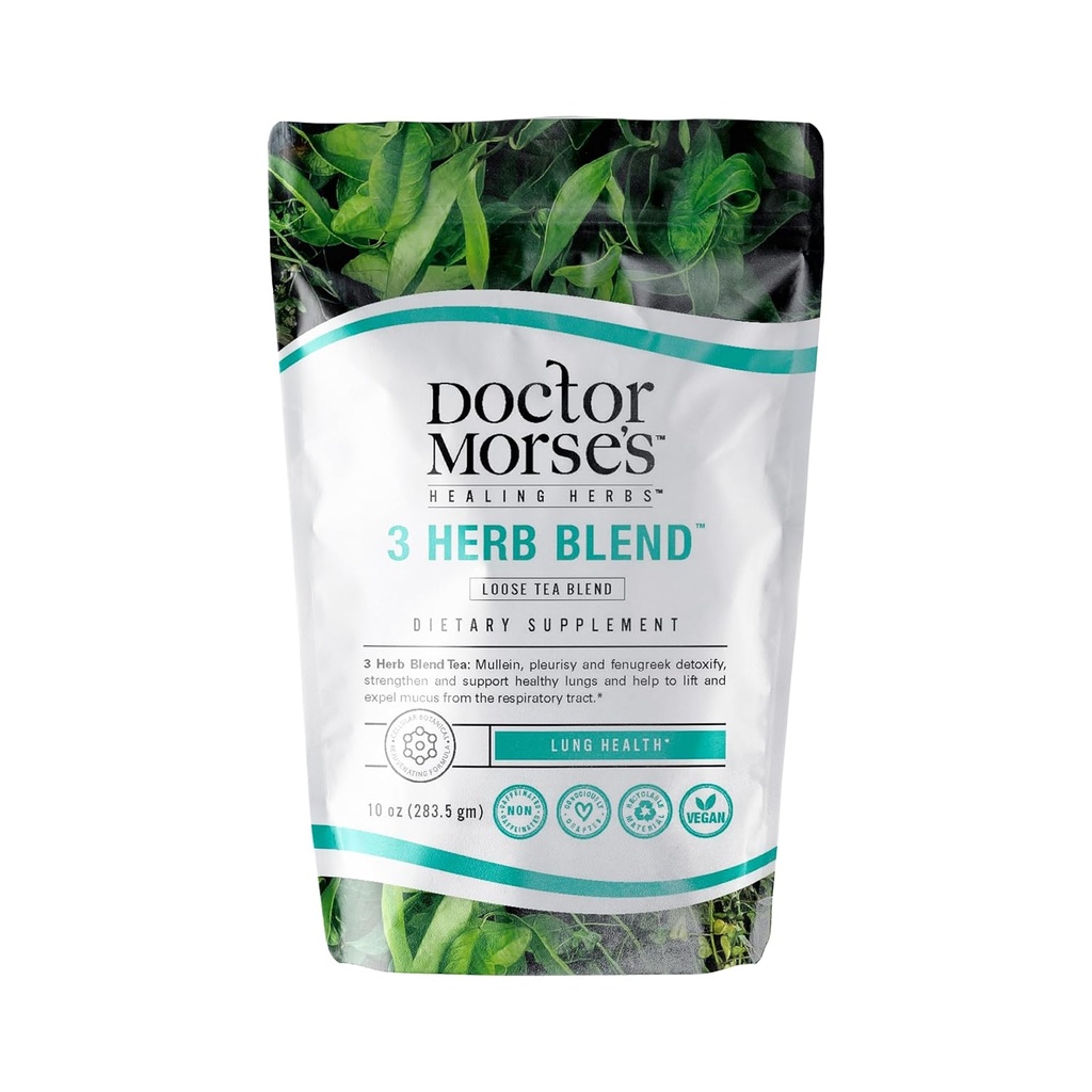 Doctor Morse's - Mullein Leaf Tea - 3 Herb Blend Tea - 86 Servings, 7oz - Caffeine Free - Comprehensive Lung & Respiratory Support - Mullein Leaf, Pleurisy Root & Fenugreek Extract