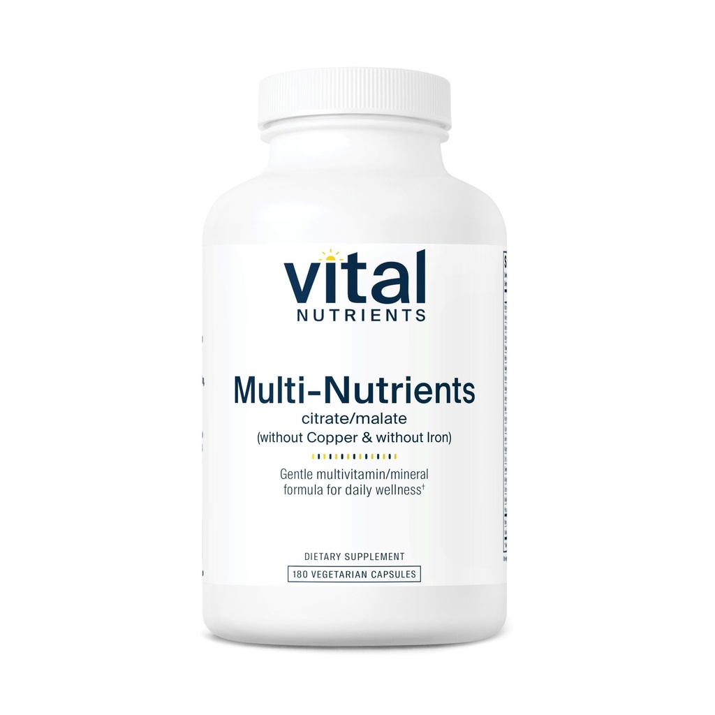 Vital Nutrients Multi-Nutrients 3-Vegetarian Multivitamin-Citrate/Malate Formula-Without Copper or Iron- Multi Vitamin, Mineral, & Antioxidant Supplement- Gluten, Dairy, Soy Free-Non-GMO-180 Capsules