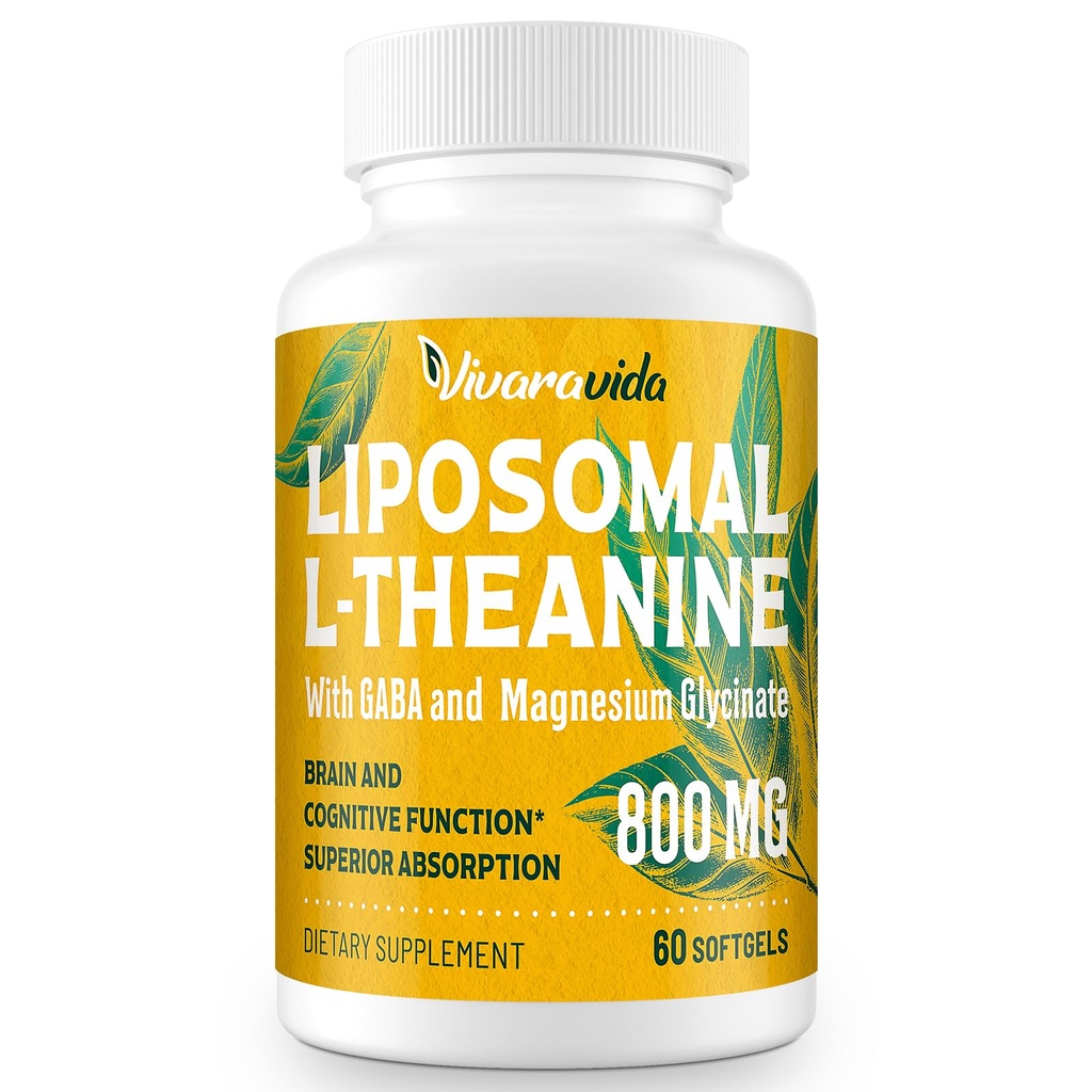 Vivaravida L-Theanine 800mg Supplement with GABA and Magnesium Glycinate - Natural Compound, Sleep and Relaxation (60 Softgels)