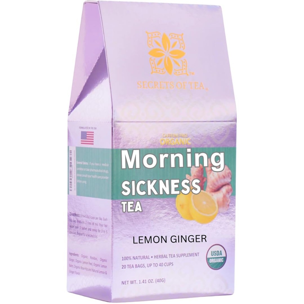 Secrets Of Tea - Pregnancy Nausea Tea- Hot or Iced Morning Sickness Tea- Caffeine Free- 1st Trimester Pregnancy Must Haves - Lemon Ginger- Up to 40 Servings - 20 Count(1 Pack)