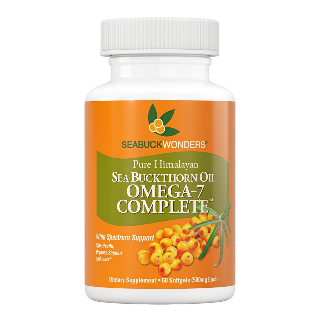 SEABUCKWONDERS Organic Sea Buckthorn Oil Omega-7 Complete, 60 Softgels | 30 Day Supply, with Omega 3, 6 & 9, Supports Hair, Skin & Nails, 100% Pure with Zero Filler Oil