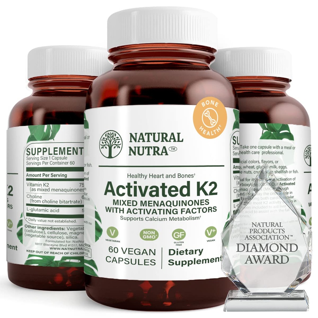 Natural Nutra Full Spectrum Vitamin K2 Supplement, Support Cardiovascular Health, Liver Function, Metabolic Health, Heart Health, Help Promotes Bone & Dental Health, 75 mcg, 60 Capsules (Pack of 2)