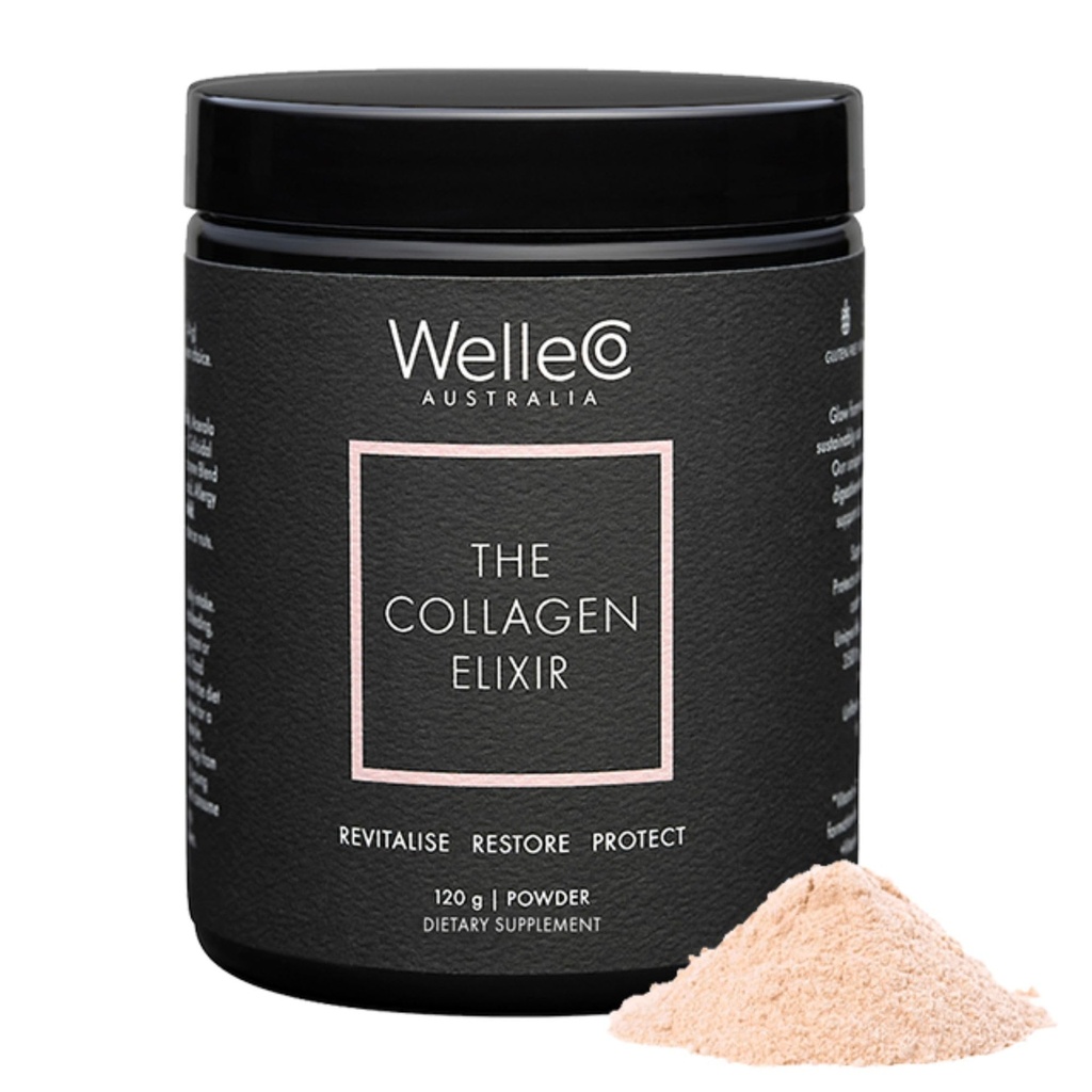 WelleCo The Collagen Elixir, Marine Collagen Peptides Powder with Hyaluronic Acid, Vitamin C, Digestive Enzymes & Silica for Skin, Hair & Nails, Unflavored, 4.23 oz
