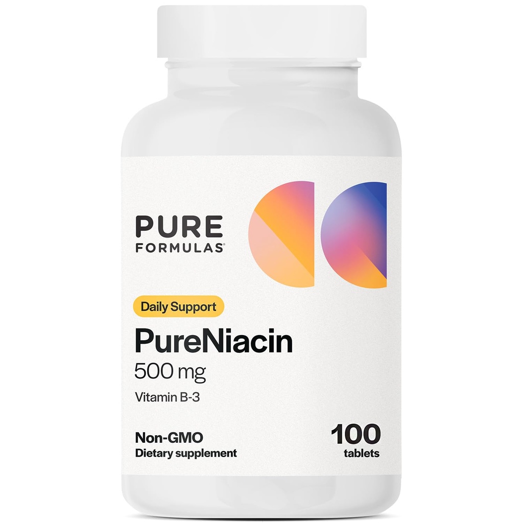 PureFormulas Pure Niacin - Vitamin B3, 500 mg Immediate Release Niacin 500mg - Nicotinic Acid 100 Tablets - Non-GMO B3 Vitamins Supplement
