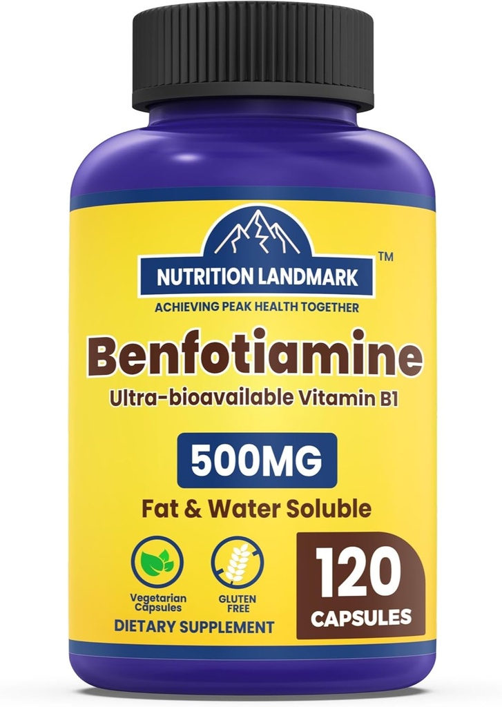 Benfotiamine - Thiamine B1 Supplement, Benfotiamine Supplement - Benfotiamine 120 Capsules, Gluten Free - 500mg per Serving