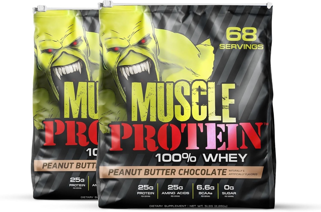COLOSSAL LABS Muscle Whey Protein Flavored Protein Powder, 25,000mg Amino Acids/Serving, Cold Filtered(Packaging May Vary) (10 Pound (Pack of 2), Peanut Butter)