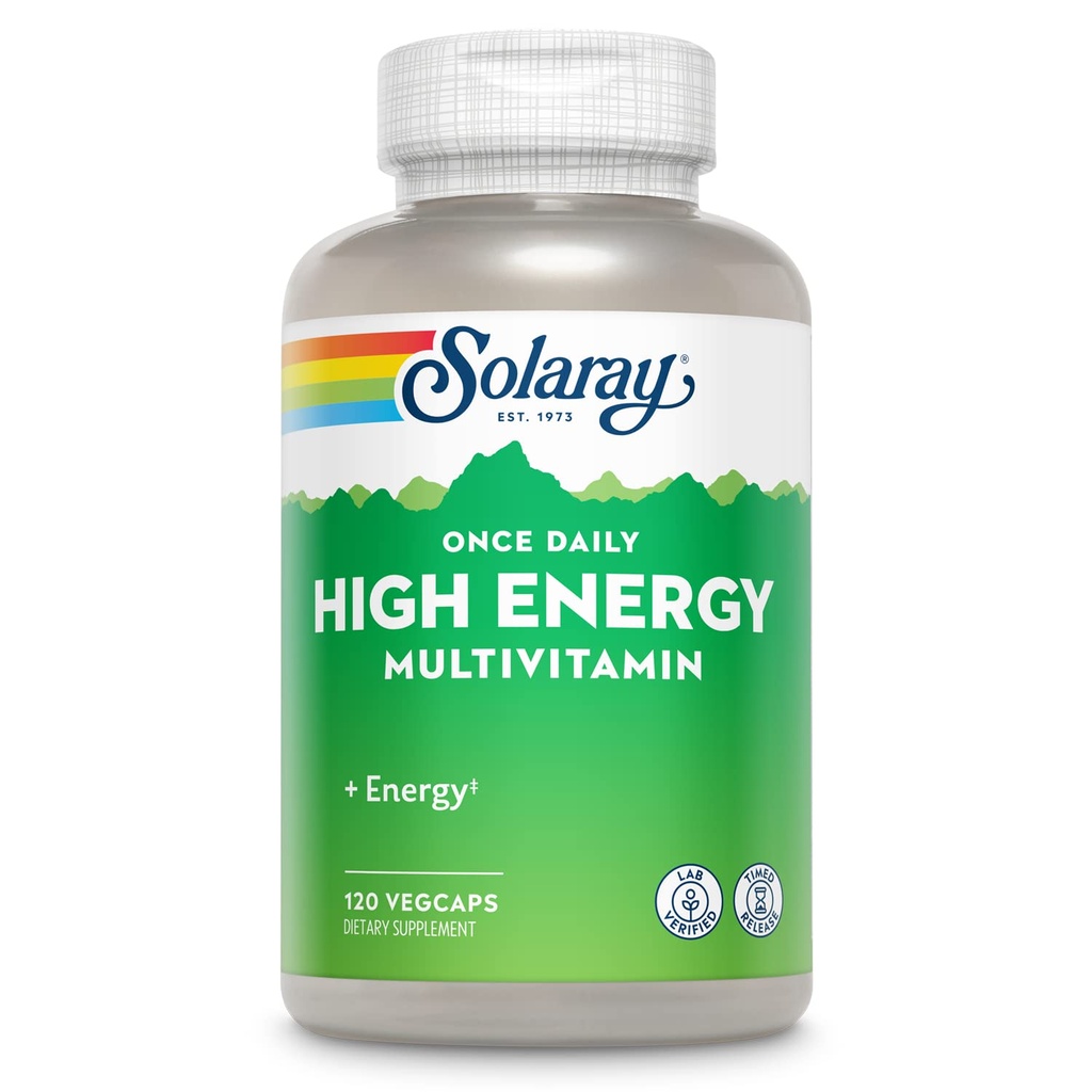 SOLARAY Once Daily High Energy Multivitamin, Timed Release Formula for Immune System and Energy Support, Whole Food and Herb Base, Mens and Womens Multi Vitamin, 120 Servings, 120 VegCaps