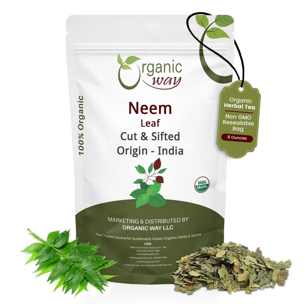 Organic Way Neem Leaf Cut and sifted | Herbal Tea | Premium Neem Leaf | USDA Certified | Non GMO & Gluten Free | Origin - India (8 oz - 1/2 lbs)