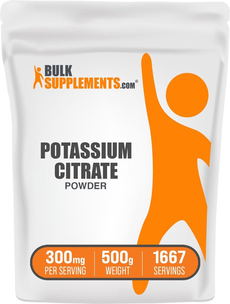 BulkSupplements.com Potassium Citrate Powder - for Hydration Support, Mineral Supplement, Potassium 99mg - Gluten Free, 300mg per Serving, 500g (1.1 lbs) (Pack of 1)