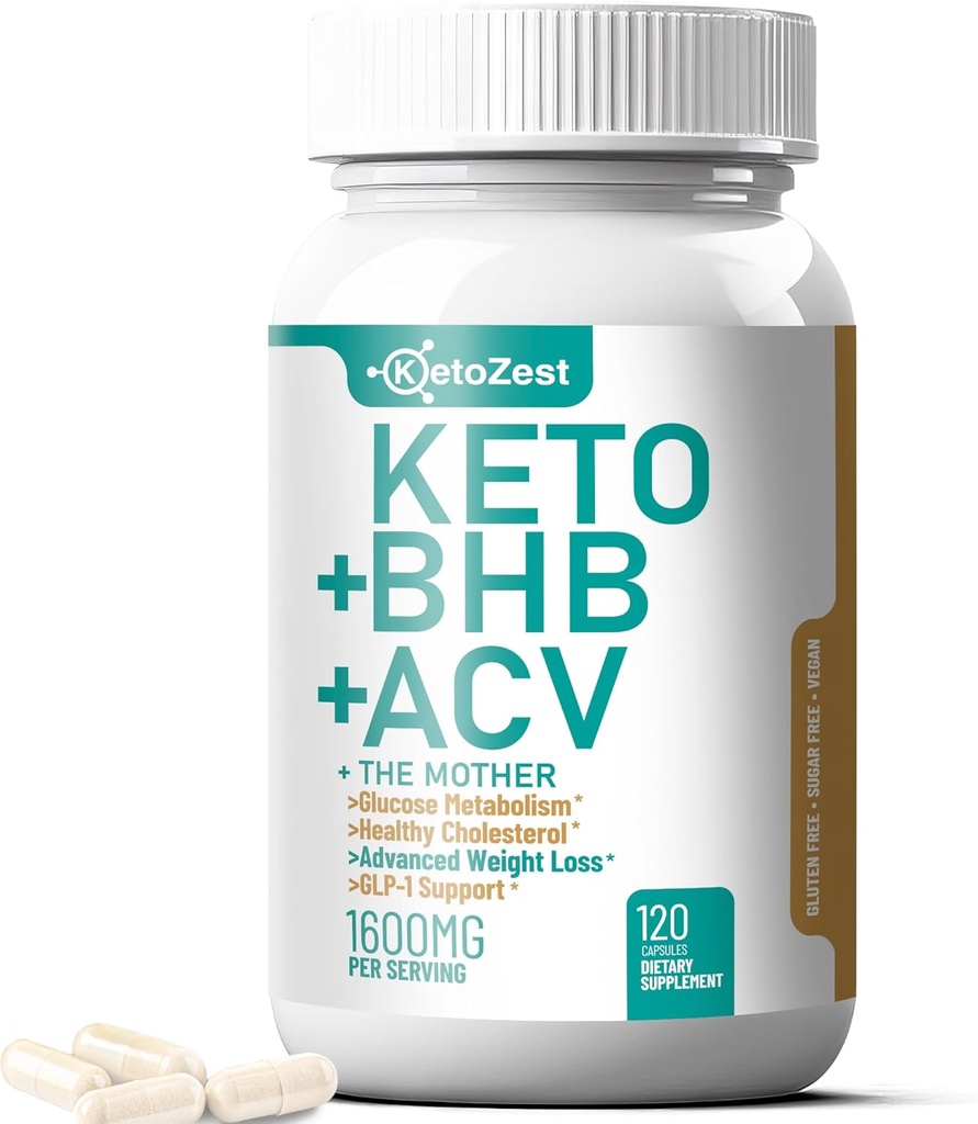 Keto ACV BHB Capsules 1600mg for Advanced Weight Loss & Belly Fat Burn - Organic Apple Cider Vinegar with The Mother Ketones Vegan Supplement - with Vitamin D3 Zinc Chromium for Men Women