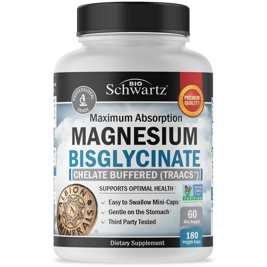 Magnesium Bisglycinate Chelated Supplement - High Absorption Magnesium Glycinate Supplement for Women and Men - Sleep, Muscle, Bone & Joint Support - Non-GMO, Non-Laxative Chelate - 180 Capsules