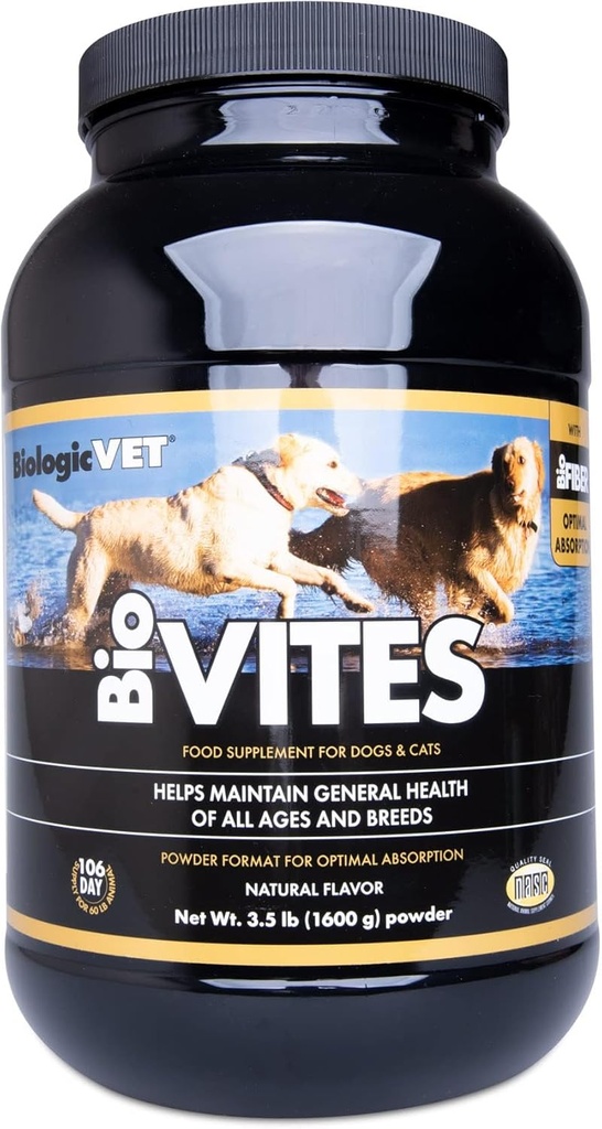 BiologicVET BioVITES Multi-Nutrient Supply - Premium Cat & Dog Vitamins - Supports Immune, Metabolism, Skin & Digestive Health - Includes Amino Acids, Prebiotics, Enzymes & More - 3.5 lb. Powder