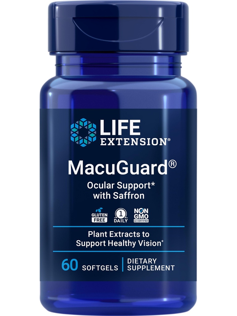 Life Extension MacuGuard Ocular Support with Saffron, Lutein, 60 Softgels