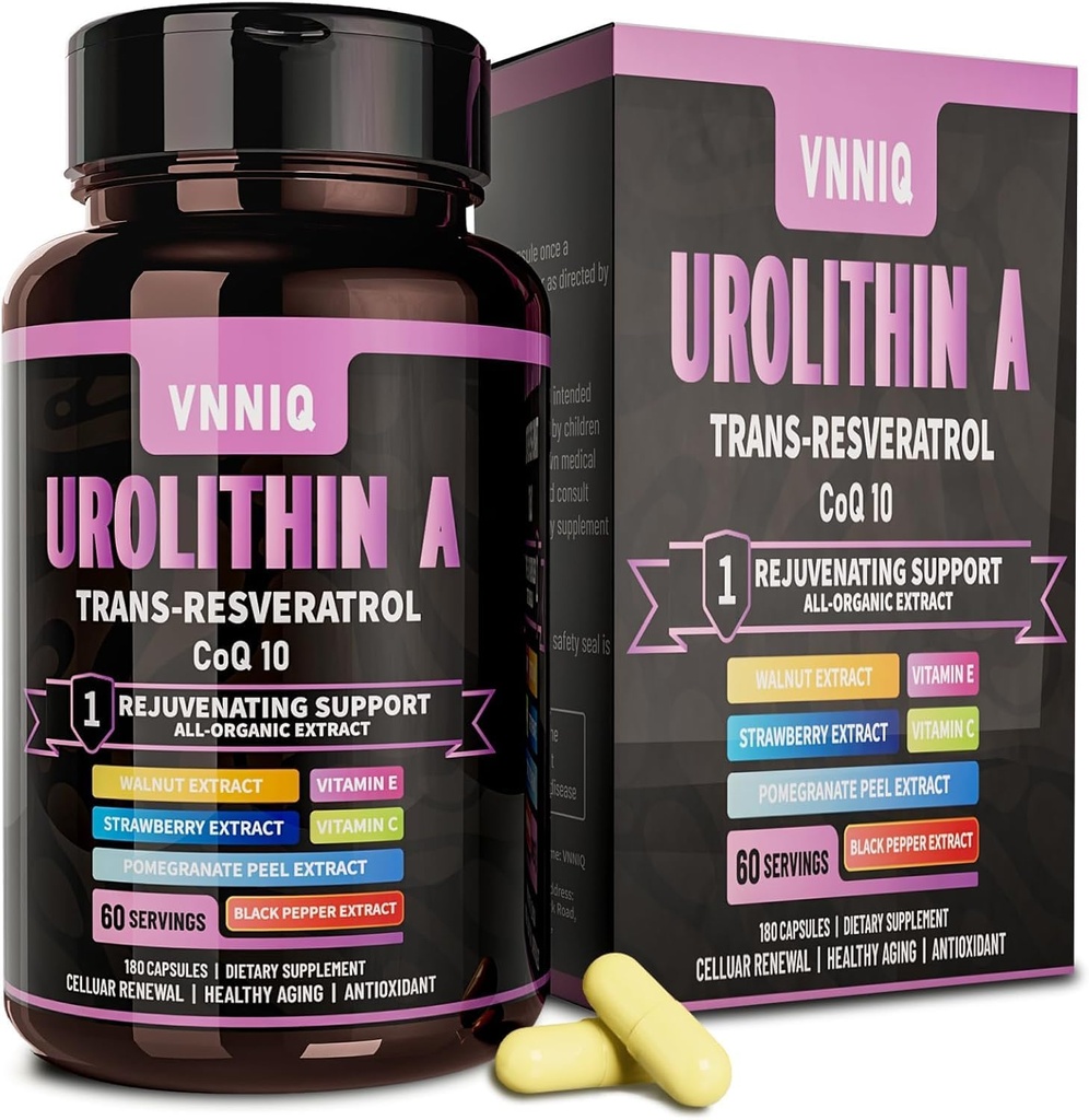 9-in-1 Anti-Aging Supplement with Urolithin A (1200mg) Trans-Resveratrol and CoQ10: Longevity Formula
