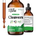 Wild & Organic Cleavers Lymphatic Drainage Drops - Cleavers Herb for Natural Detox Support - Add to Tea Tincture - Galium Aparine Leaf Extract Supplement - Vegan, Sugar & Alcohol-Free - 4 fl oz