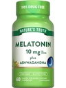 Nature's Truth Melatonin 10mg with Ashwagandha | 60 Capsules | Non-GMO & Gluten Free Supplement for Adults
