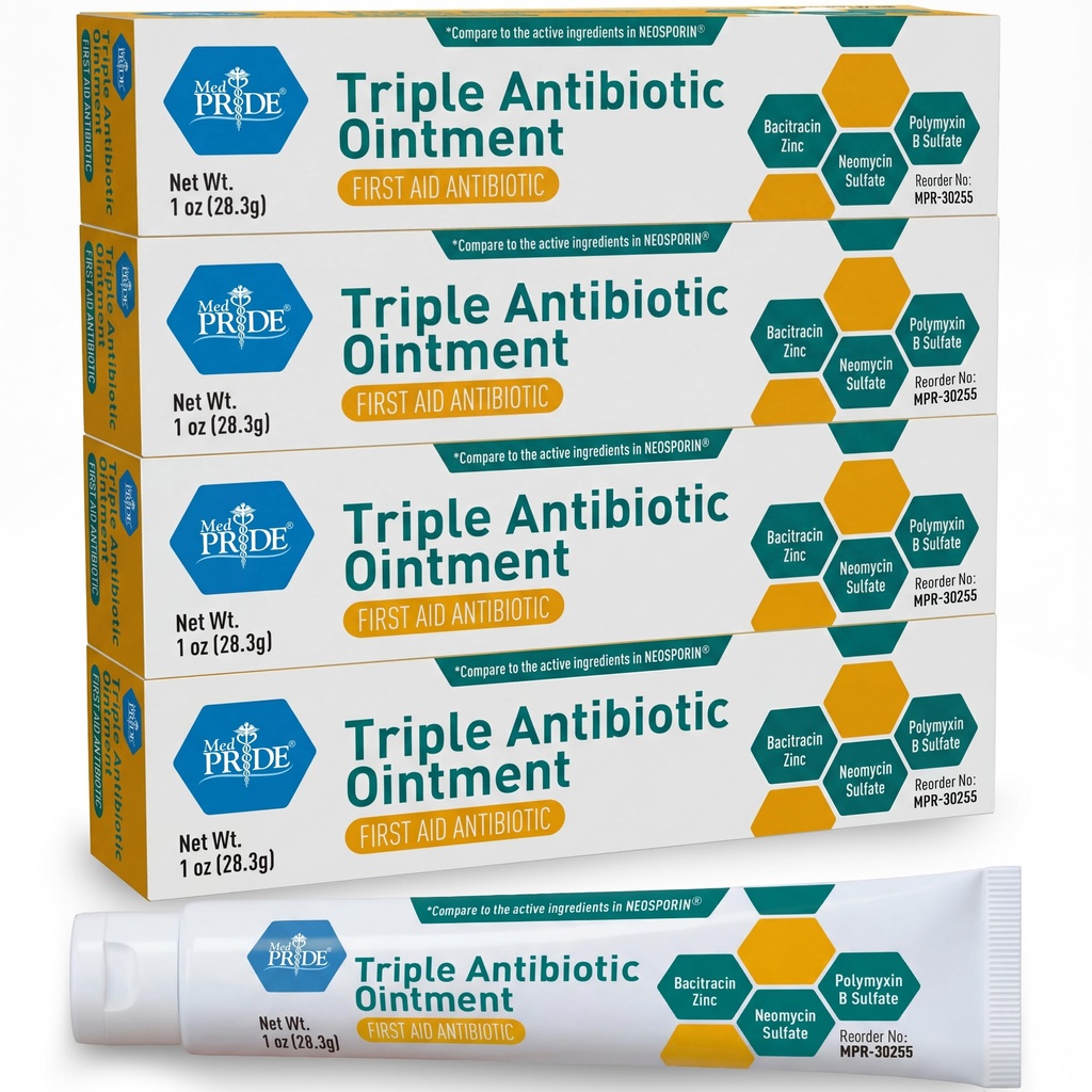 MED Pride Triple Antibiotic Ointment, First Aid Cream, 1 oz Tubes, 4-Pack