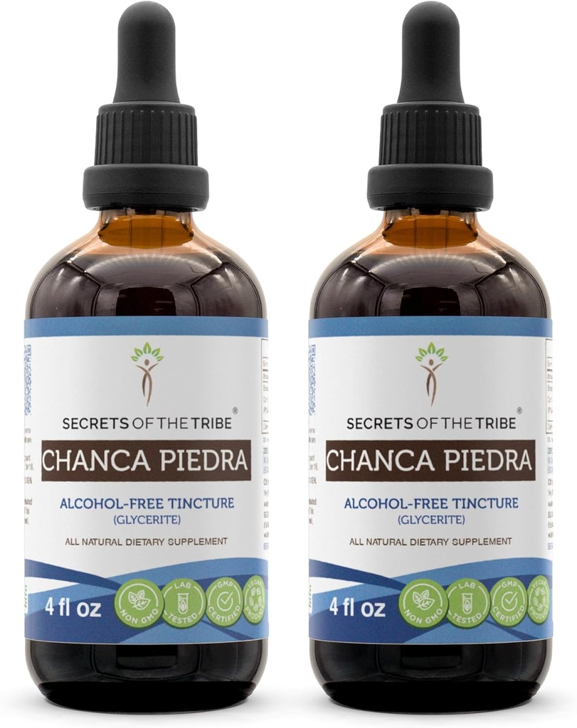 Secrets of the Tribe Chanca Piedra Alcohol-Free Tincture Extract, Chanca Piedra (Phyllanthus niruri) Dried Herb Tincture Supplement (2x4 FL OZ)