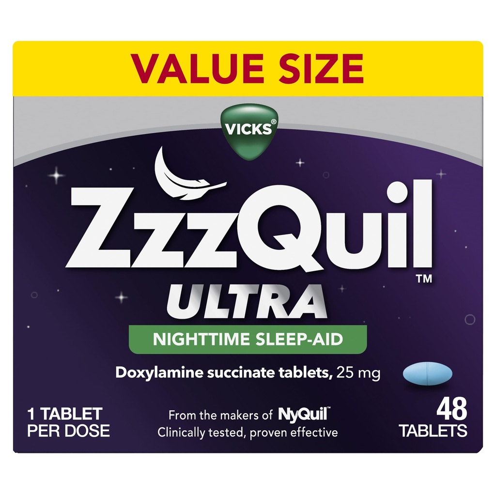ZzzQuil ULTRA, Sleep Aid, Doxylamine Succinate 25mg, Sleep Aids for Adults, Nighttime Sleep Aid, 48 Tablets
