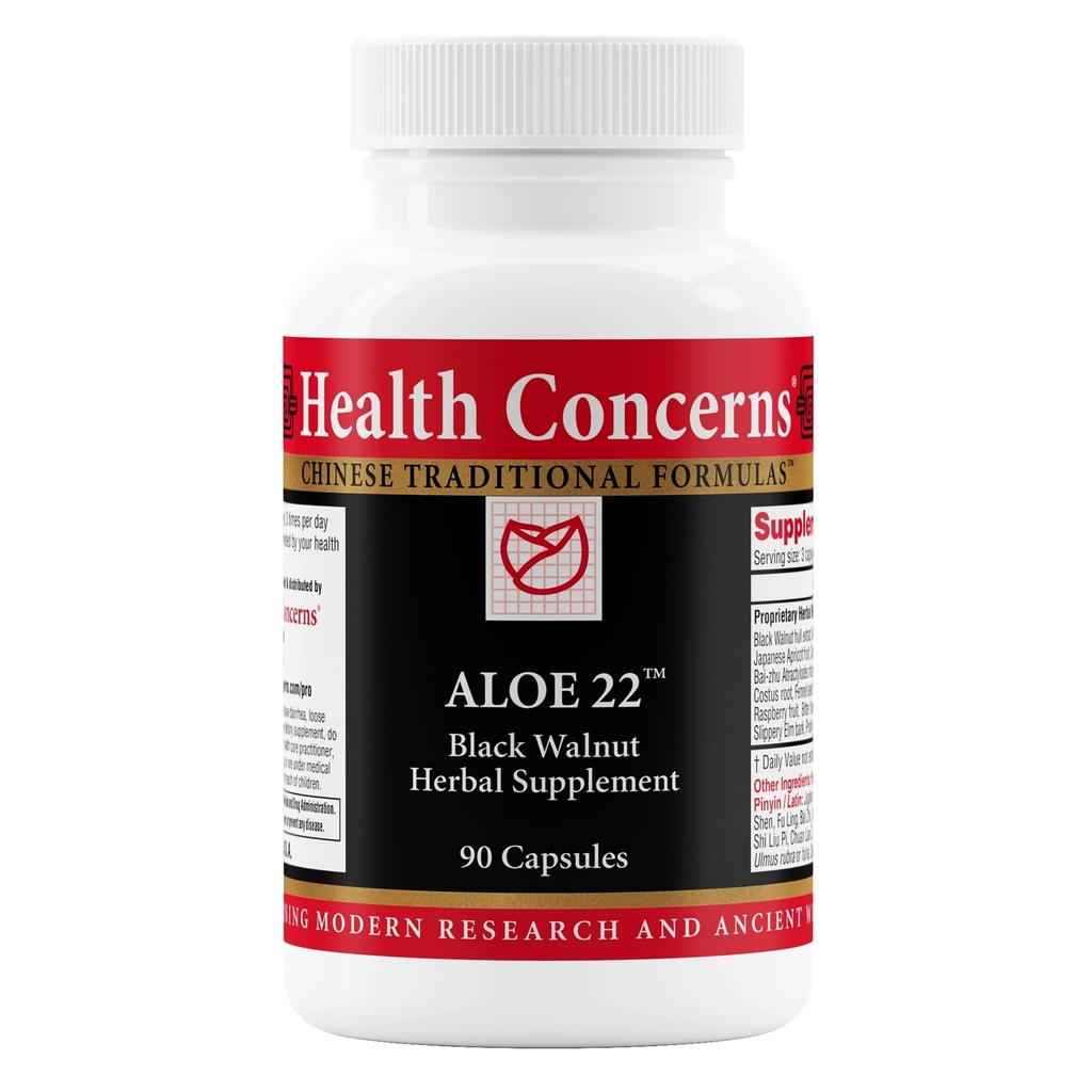 Health Concerns Aloe 22 – Digestive Support & Intestinal Cleanse – Constipation, Bloating & Parasite Detox Supplement – Black Walnut, Ginger, Myrobalan & Aloe Vera Herbal Formula – 90 Capsules