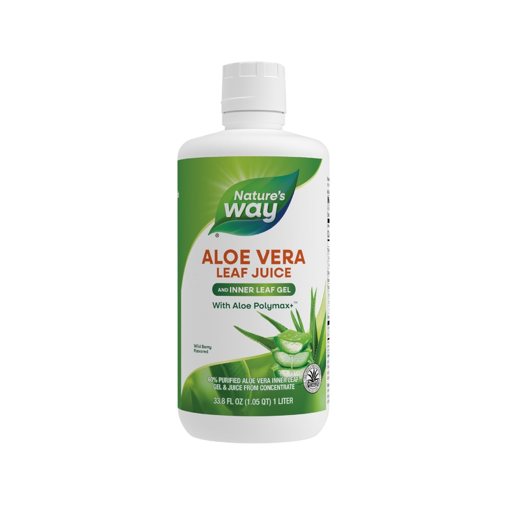 Nature's Way Aloe Vera Leaf Juice and Inner Leaf Gel, with Aloe Polymax+, Certified for Aloe Content and Purity, Wild Berry Flavored, 33.8 Fl Oz (Packaging May Vary)