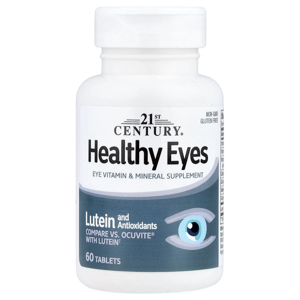 21st Century Healthy Eyes with Lutein Tablets, (60 Count), Eye Vitamins & Mineral Supplement with Antioxidants for Vision Support, Eye Health Supplements for Adults & Seniors, Non GMO & Gluten Free