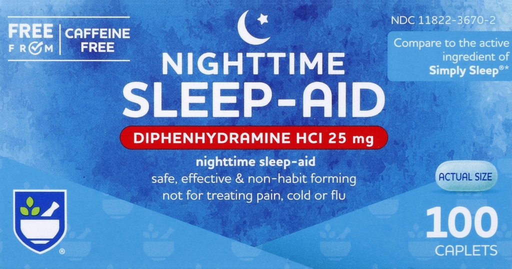 Rite Aid Nighttime Sleep Aid Diphenhydramine HCI 25 mg, 100 Mini Caplets | Non-Habit Forming Sleep Supplement | Best Sleep Aid for Insomnia | Insomnia Relief and Anxiety Relief Items Natural Sleep Aid