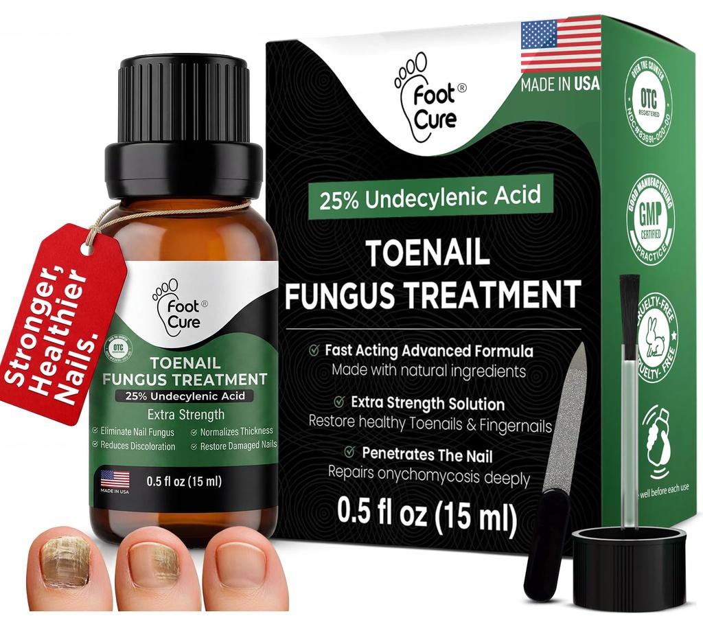 Foot Cure Toenail Fungus Treatment Extra Strength – Athletes Foot Treatment for Toenails, Restorative Nail Repair for Damaged Nails, Toenail Softener with Tea Tree Oil & Oregano Oil - Made in USA