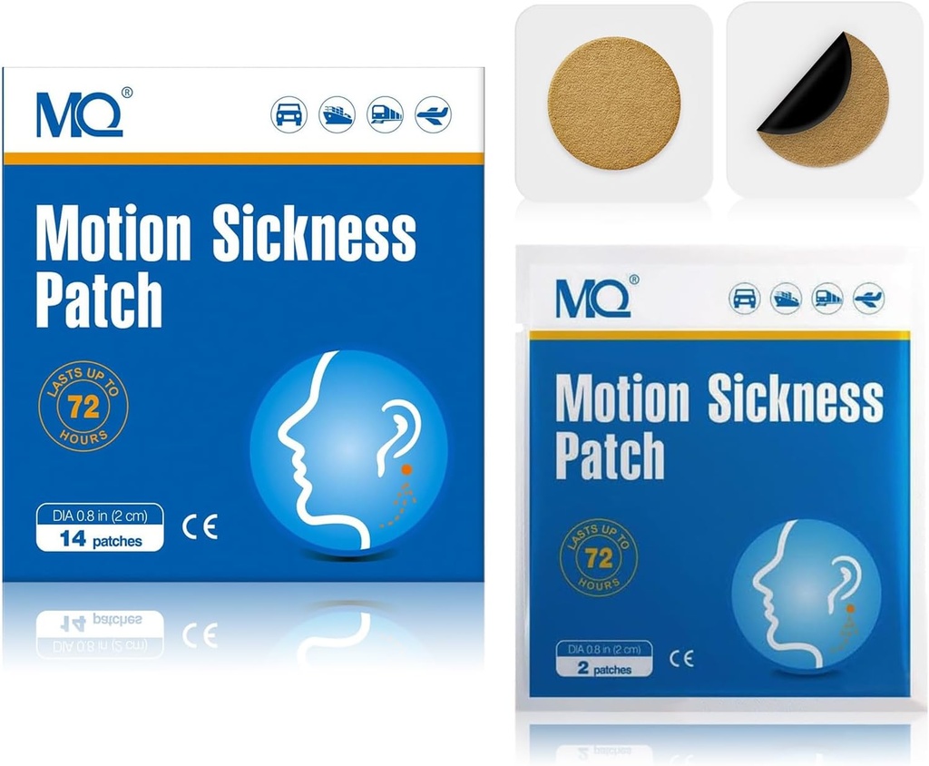 MQ 84ct Motion Sickness Patches Non Drowsy, Sea Sickness Patches for Cruise Travel Essentials, Waterproof Patch Behind Ear for Car Airplane Altitude Sickness, Long Last 72H