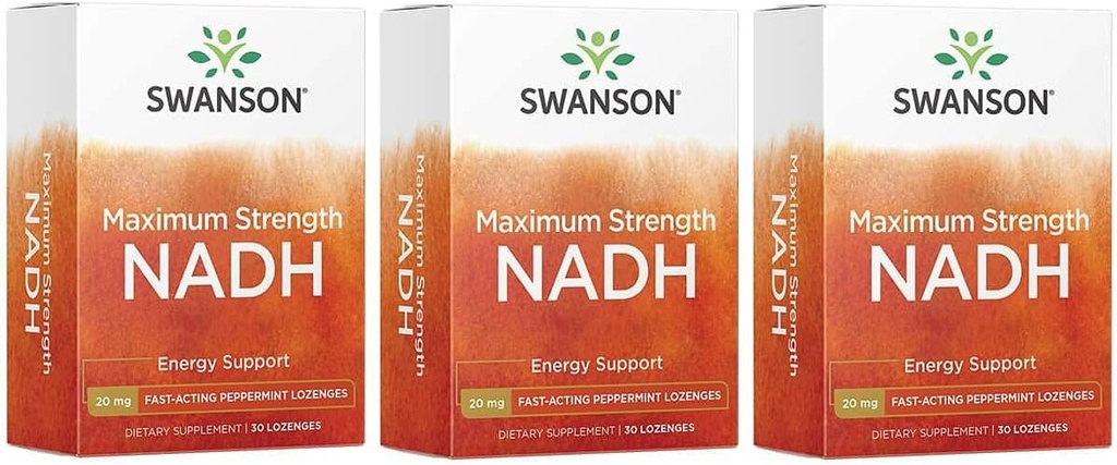 Swanson Maximum Strength NADH - Fast-Acting Peppermint Lozenges to Promote Brain Health and Energy Support - Vitamin B3 Coenzyme to Help Fight Fatigue - (30 Tablets, 20mg Each) 3 Pack