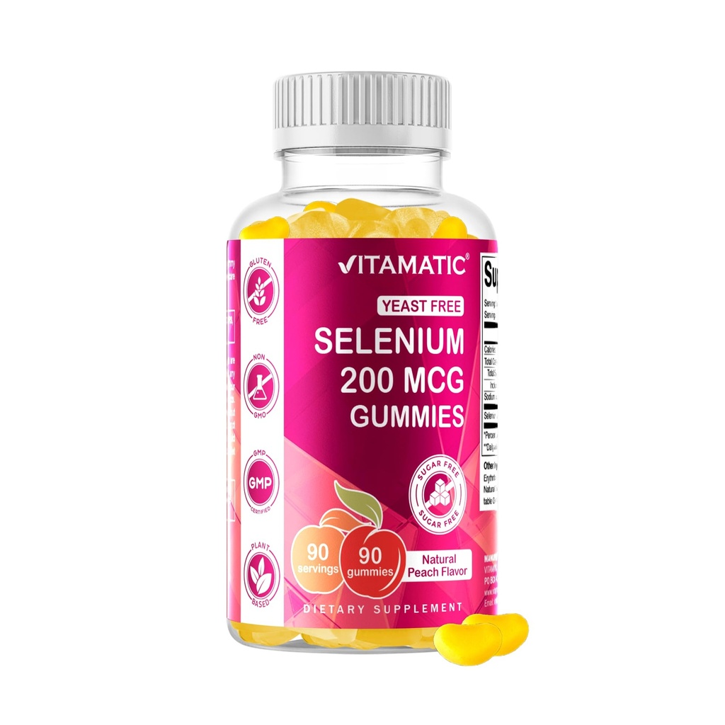 Vitamatic Yeast Free Selenium Gummies 200mcg as Selenomethionine Supplement Essential Trace Mineral with Superior Absorption 90 Pectin Based Gummies