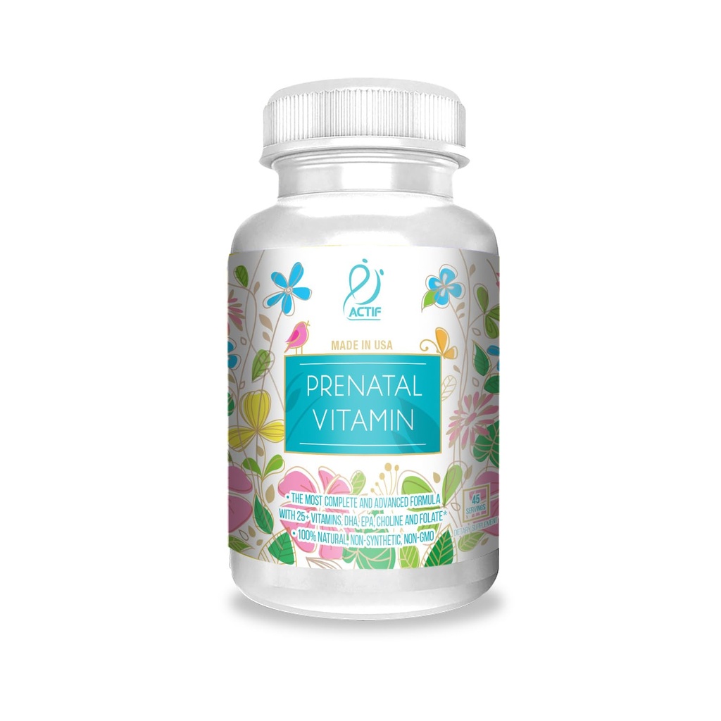 ACTIF Organic Prenatal Vitamin with 20+ Vitamins, Omega-3, DHA, Organic Herbs, Non-GMO, Made in USA, 90 Count