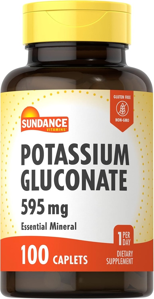 Sundance Potassium Gluconate 595mg | 100 Count | Essential Mineral Supplement | Vegetarian, Non-GMO, and Gluten Free Formula