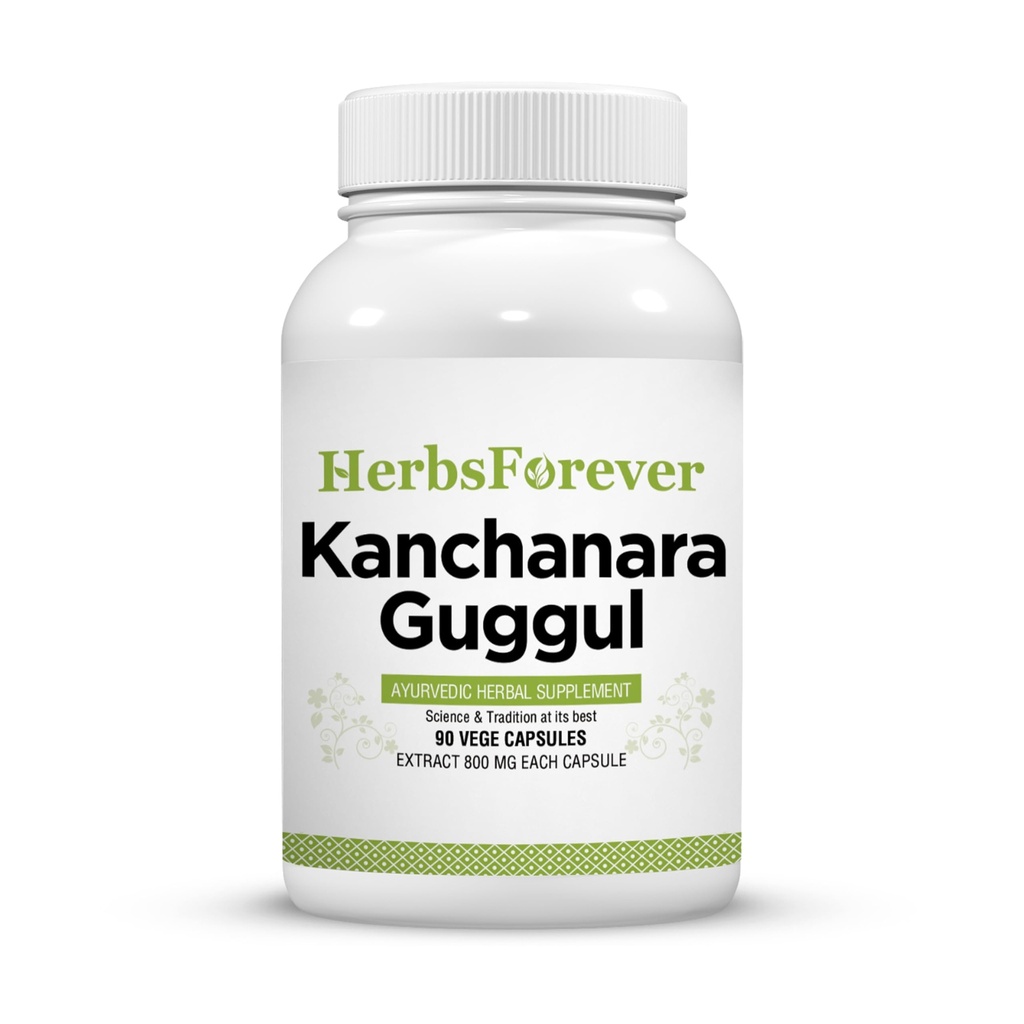 Herbsforever Kanchnara Guggul -Thyriods Balancing & Glandluar Lymphatic Health, Syst & Fiborid Care with Triphala & Trikatu & 4 Ayurvedic Herbs Extract | Traditional Authentic,90 Veg Capsules 800mg