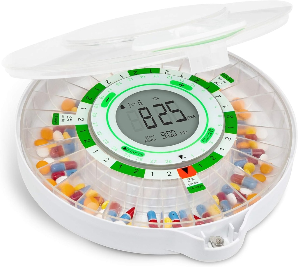 Live Fine 28-Day Automatic Pill Dispenser with Upgraded LCD Display, Key Lock, Sound & Light for Prescriptions, Medication, Vitamins, Supplements & More