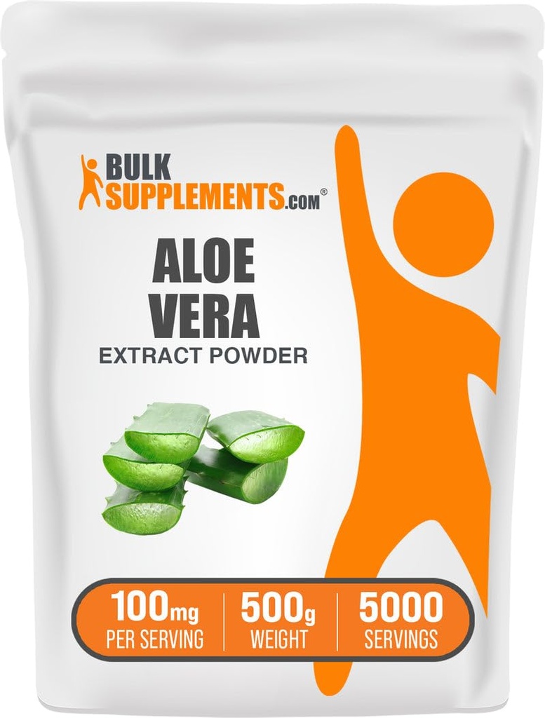 BulkSupplements.com Aloe Vera Extract Powder - Aloe Vera Supplement, Herbal Supplement - Vegan & Gluten Free, 100mg per Serving, 500g (1.1 lbs) (Pack of 1)