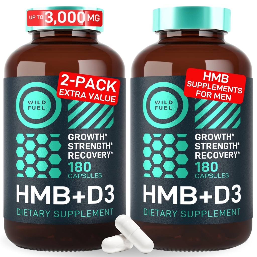 HMB and Vitamin D3 Supplement Capsules - B-Hydroxy B-Methylbutyrate 1,000-3,000 MG HMB Supplements with Vitamin D3 - Muscle Growth, Strength, Performance, Pre-Workout, Muscle Recovery - 360 Caps