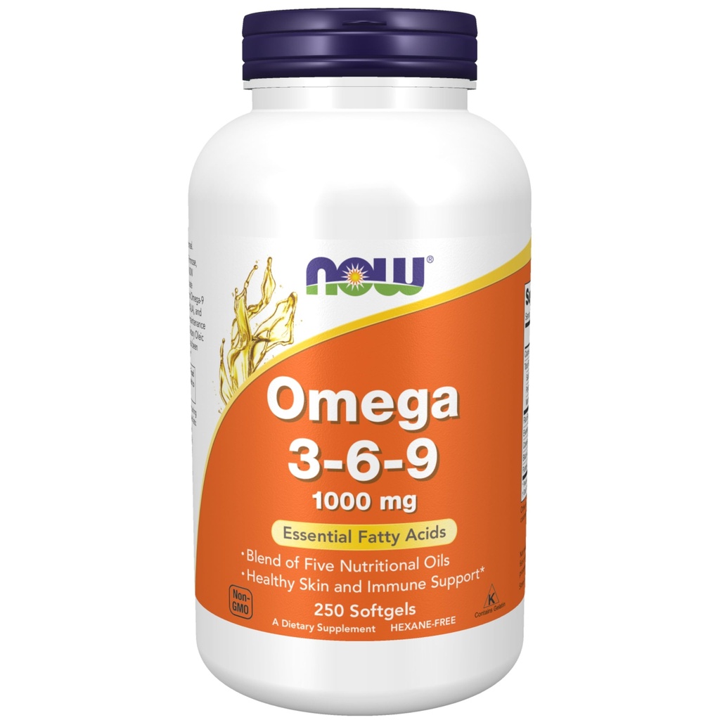 NOW Foods Supplements, Omega 3-6-9 1000 mg with a blend of Flax Seed, Evening Primrose, Canola, Black Currant and Pumpkin Seed Oils, 250 Softgels