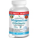 Magnesium Glycinate 400mg | 200 Tablets | High Absorption Mag Supplements for Sleep, Leg Cramps, Heart, Muscle, Calm | Non Buffered Bisglycinate, Extra Strength for Women and Men, Tablets Not Capsules