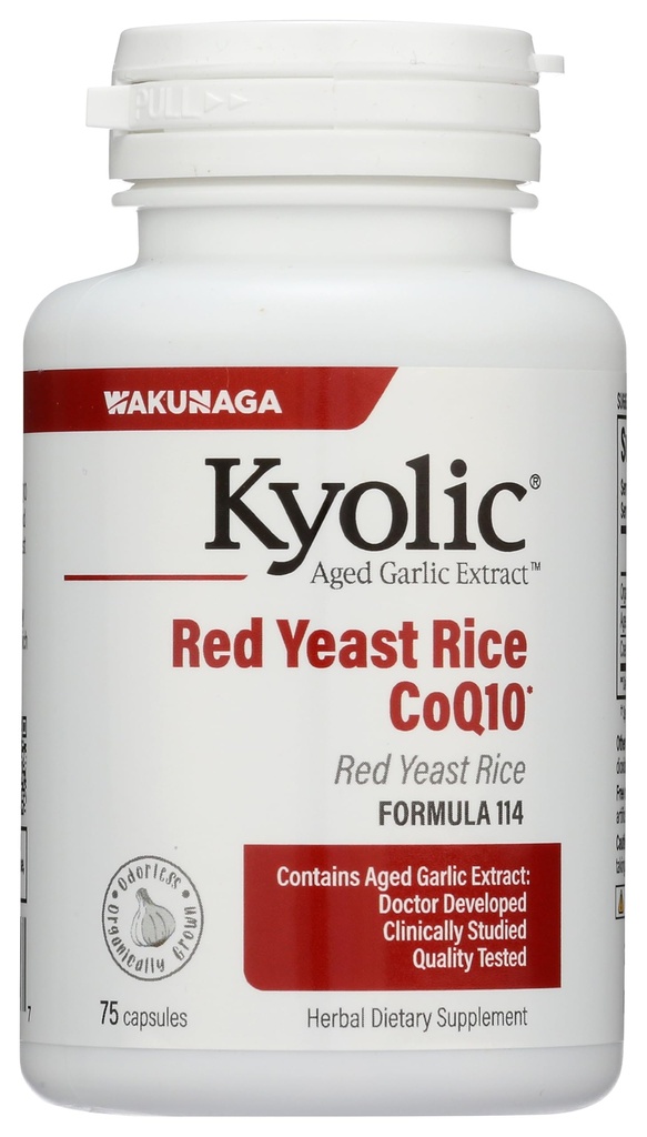 Wakunaga - Kyolic, Aged Garlic Extract, Red Yeast Rice, Plus CoQ10, 75 Capsules