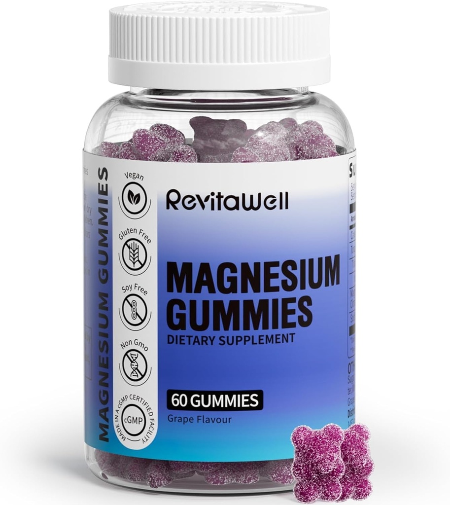Magnesium Gummies with 2100mg Magnesium Glycinate & Magnesium Citrate(200mg Elemental Magnesium), Calm Magnesium Gummies Vegan for Adults Used for Sleep, Muscle, Bone, Energy&Heart, Grape Flavour