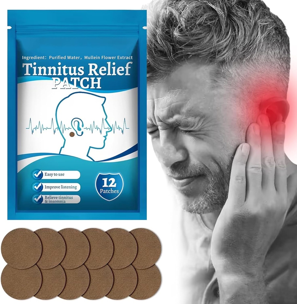 Tinnitus Relief Patches, Natural Herbal Tinnitus Relief Treatment Ear Patch, for Ear Ringing, Ear Pain, Relief Hearing Loss and Protect Ear Health, 12Pcs (1 Pack)