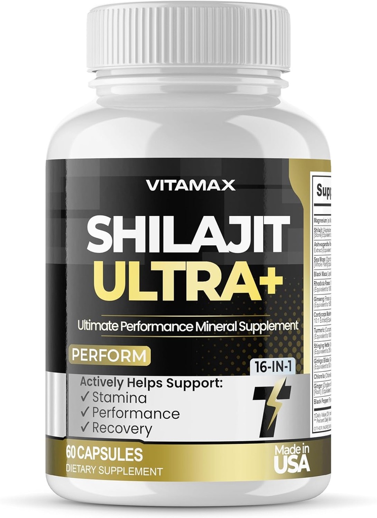 Pure Shilajit Supplement, Sea Moss, Ashwagandha, Rhodiola Rosea, Gingko Biloba, Magnesium, Turmeric, Mineral Capsules – Made in USA - 60 Count