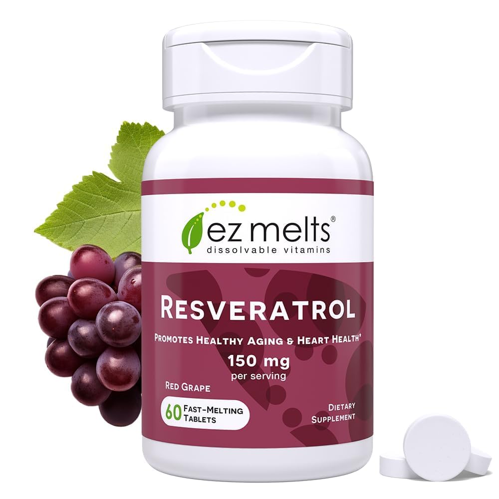 EZ Melts Dissolvable Resveratrol Supplement 150 mg, Sugar-Free, 1-Month Supply - 1 Pack