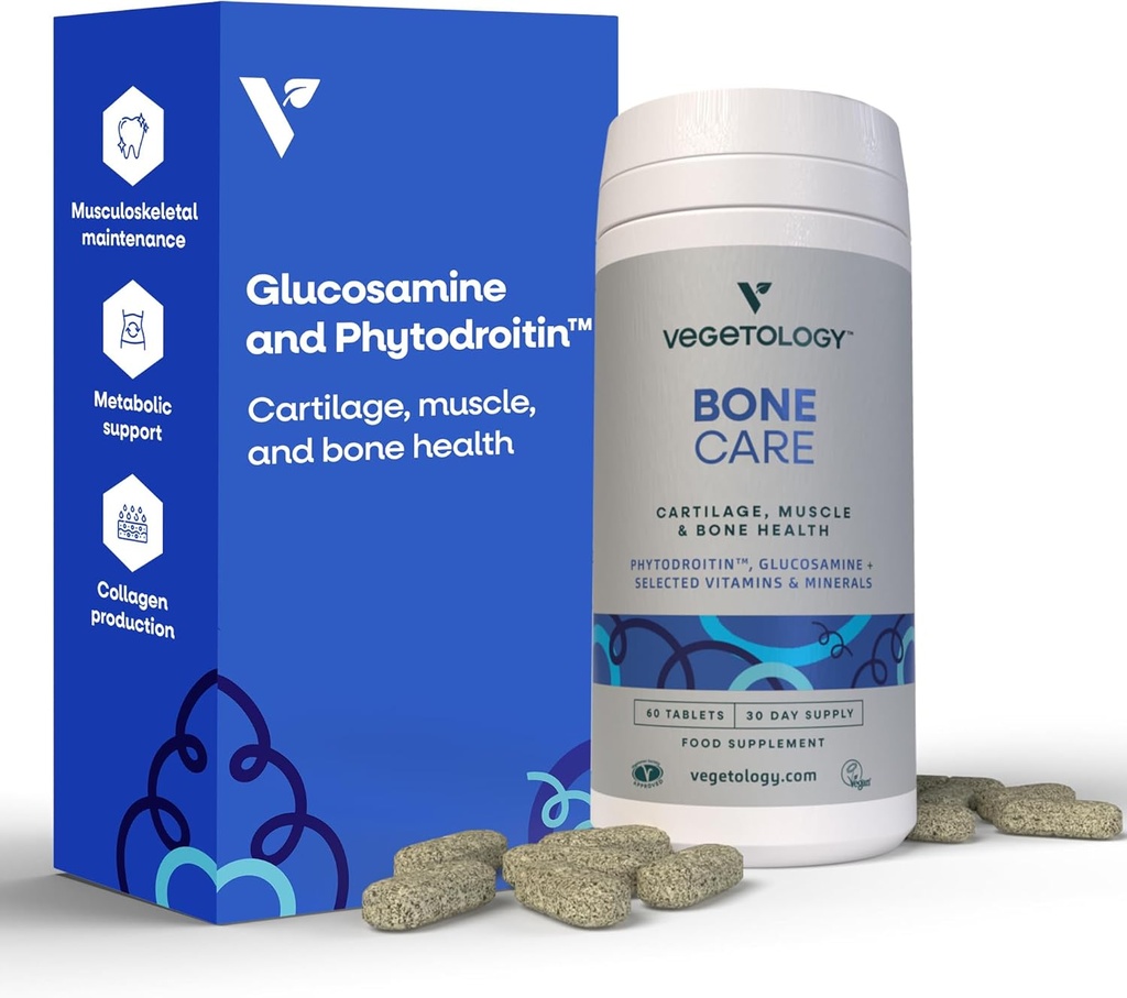 Bone Care Bone Health Supplements - Phytodroitin, Glucosamine, Vitamin D3 K2 & Calcium Supplement – Cartilage, Muscle & Joint Support Supplement – Vegan Bone Strength (60 Count)