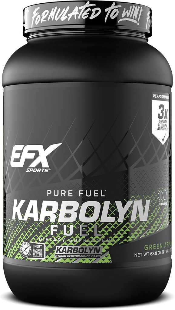 EFX Sports Karbolyn Fuel | Fast-Absorbing Carbohydrate Powder | Carb Load, Sustained Energy, Quick Recovery | Stimulant Free | 35 Servings (Green Apple)