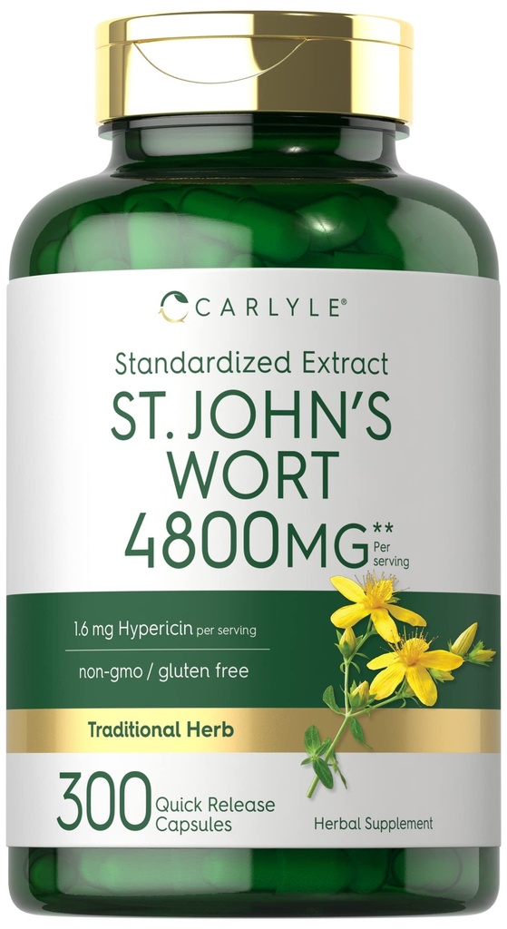 Carlyle St John's Wort Capsules | 300 Count | Non-GMO & Gluten Free Supplement | Standardized Extract